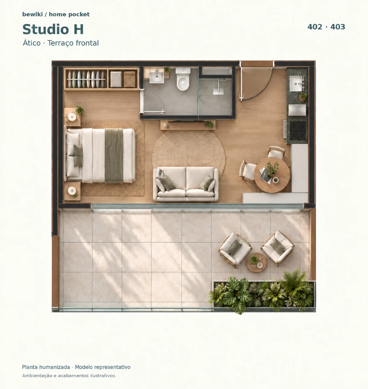 Planta humanizada do Studio H, sem escala